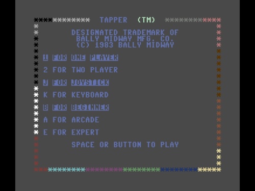 Title Screen of Tapper for Commodore 64